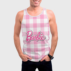 Майка-безрукавка мужская Барби лого розовая клетка, цвет: 3D-белый — фото 2