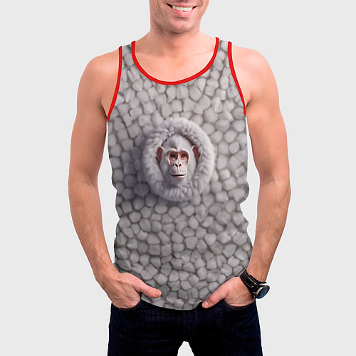 Мужская майка без рукавов Забавная белая обезьяна / 3D-Красный – фото 3