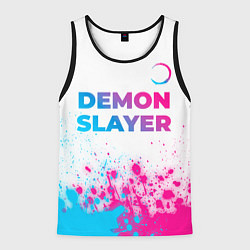 Майка-безрукавка мужская Demon Slayer neon gradient style: символ сверху, цвет: 3D-черный