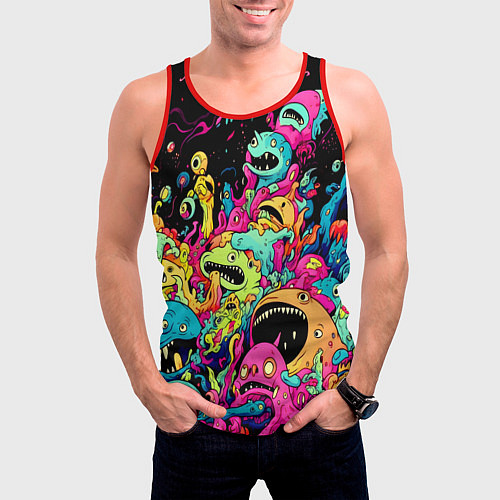 Мужская майка без рукавов Космические зубастые монстры / 3D-Красный – фото 3