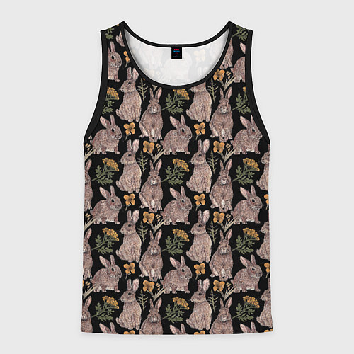 Мужская майка без рукавов Зайцы и пижма / 3D-Черный – фото 1