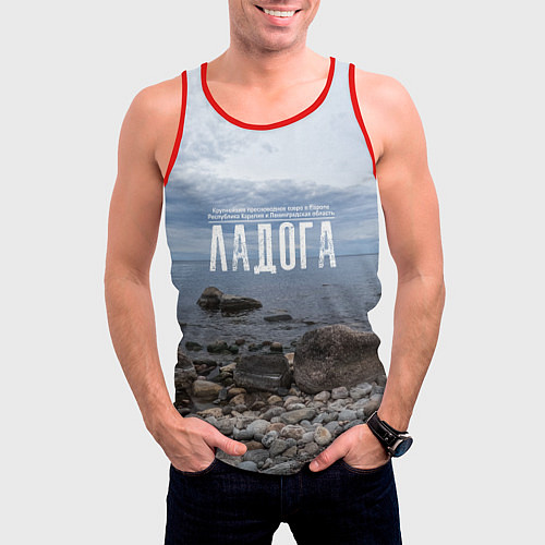 Мужская майка без рукавов Ладожское озеро / 3D-Красный – фото 3