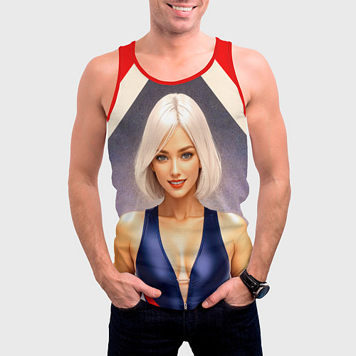 Мужская майка без рукавов Девушка блондинка в спортивном костюме / 3D-Красный – фото 3