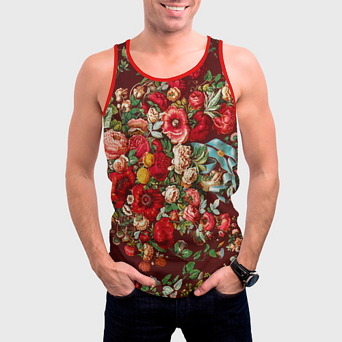 Мужская майка без рукавов Платок цветочный узор / 3D-Красный – фото 3