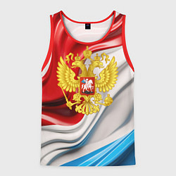 Майка-безрукавка мужская Герб России на фоне флага, цвет: 3D-красный
