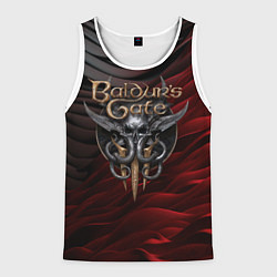Майка-безрукавка мужская Baldurs Gate 3 logo dark red black, цвет: 3D-белый