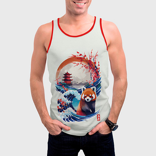 Мужская майка без рукавов Красная панда на охоте / 3D-Красный – фото 3