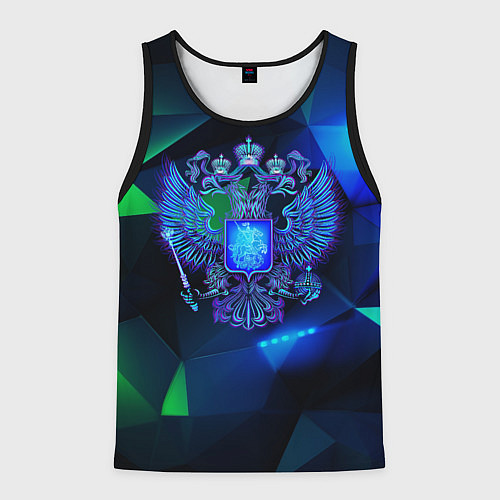 Мужская майка без рукавов Неоновый герб РФ / 3D-Черный – фото 1