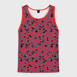 Майка-безрукавка мужская Черные и синие треугольники на красном, цвет: 3D-красный