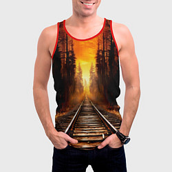 Майка-безрукавка мужская Железная дорога на закате, цвет: 3D-красный — фото 2