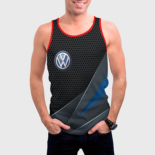 Мужская майка без рукавов Фольцваген - синяя броня / 3D-Красный – фото 3