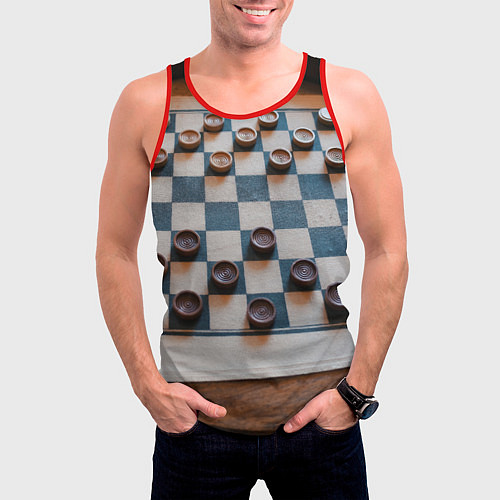 Мужская майка без рукавов Шашки / 3D-Красный – фото 3
