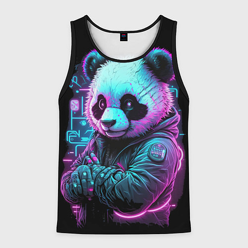 Мужская майка без рукавов Панда в неоновом свете / 3D-Черный – фото 1