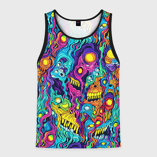 Мужская майка без рукавов Кислотные психоделические черепа / 3D-Черный – фото 1