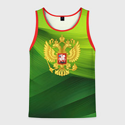 Мужская майка без рукавов Золотистый герб России на зеленом фоне