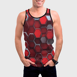 Майка-безрукавка мужская Cyber hexagon red, цвет: 3D-черный — фото 2
