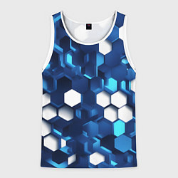 Майка-безрукавка мужская Cyber hexagon Blue, цвет: 3D-белый