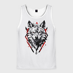 Майка-безрукавка мужская Волк в геометрическом стиле с красными глазами, цвет: 3D-белый