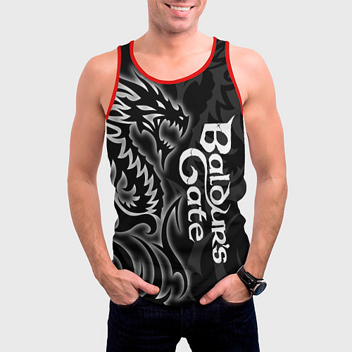 Мужская майка без рукавов Балдурс гейт 3 - черный дракон / 3D-Красный – фото 3
