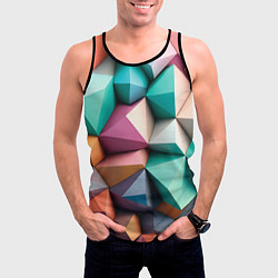 Майка-безрукавка мужская Полигональные объемные кубы и тетраэдры в пастельн, цвет: 3D-черный — фото 2