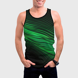 Майка-безрукавка мужская Green neon lines, цвет: 3D-черный — фото 2