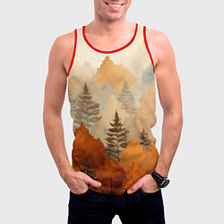 Майка-безрукавка мужская Осенний лес в оранжевых тонах, цвет: 3D-красный — фото 2