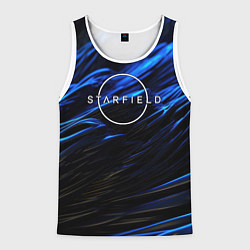 Майка-безрукавка мужская Starfield logo blue background, цвет: 3D-белый