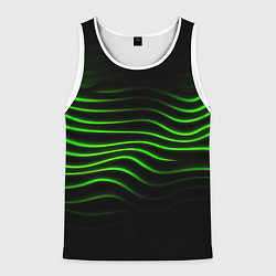 Майка-безрукавка мужская Зеленые абстрактные волны, цвет: 3D-белый