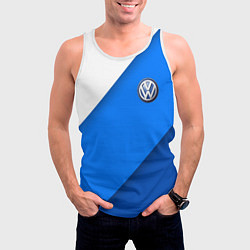 Майка-безрукавка мужская Volkswagen - голубые линии, цвет: 3D-белый — фото 2