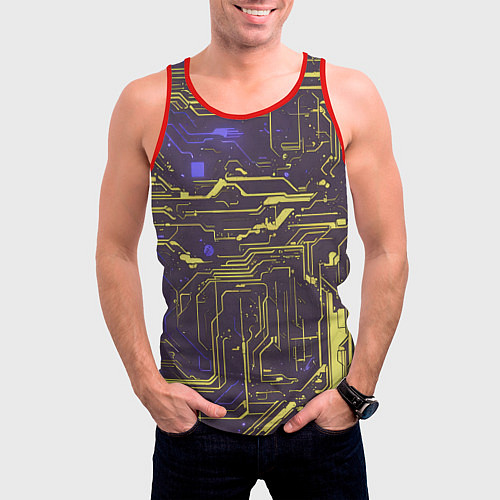 Мужская майка без рукавов Кибер схемы Жёлтый и фиолетовый / 3D-Красный – фото 3