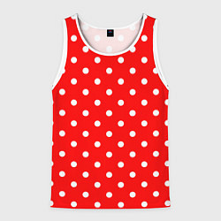 Мужская майка без рукавов Белый горошек на красном