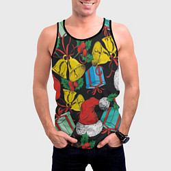 Майка-безрукавка мужская Узор с рождественскими колокольчиками, цвет: 3D-черный — фото 2