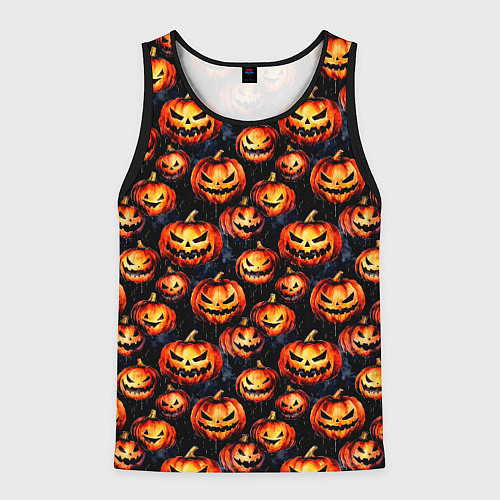 Мужская майка без рукавов Весёлые тыквы на Хеллоуин паттерн / 3D-Черный – фото 1