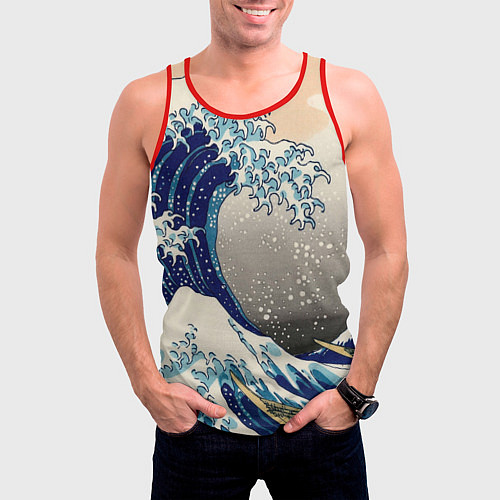 Мужская майка без рукавов Великая волна от Канагава / 3D-Красный – фото 3