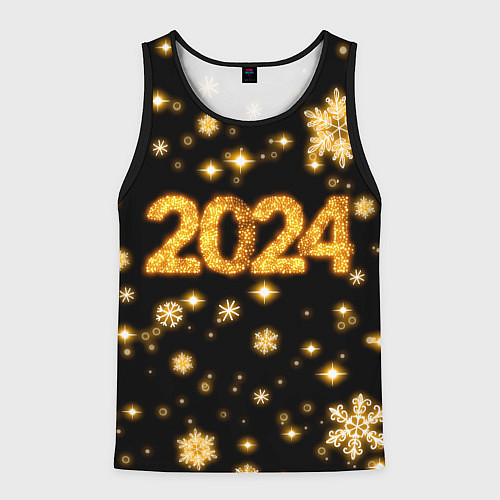 Мужская майка без рукавов Новый 2024 год - золотые снежинки / 3D-Черный – фото 1