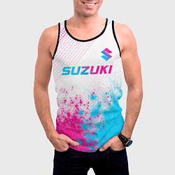 Майка-безрукавка мужская Suzuki neon gradient style: символ сверху, цвет: 3D-черный — фото 2