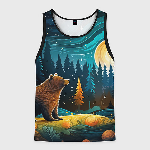 Мужская майка без рукавов Хозяин тайги: медведь в лесу / 3D-Черный – фото 1