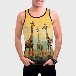 Майка-безрукавка мужская Три жирафа в стиле фолк-арт, цвет: 3D-черный — фото 2