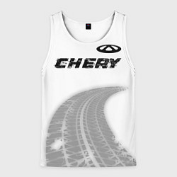 Майка-безрукавка мужская Chery speed на светлом фоне со следами шин посеред, цвет: 3D-белый
