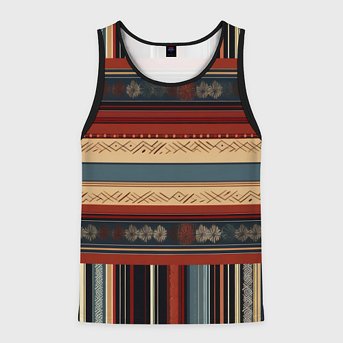 Мужская майка без рукавов Этнический принт в полоску / 3D-Черный – фото 1