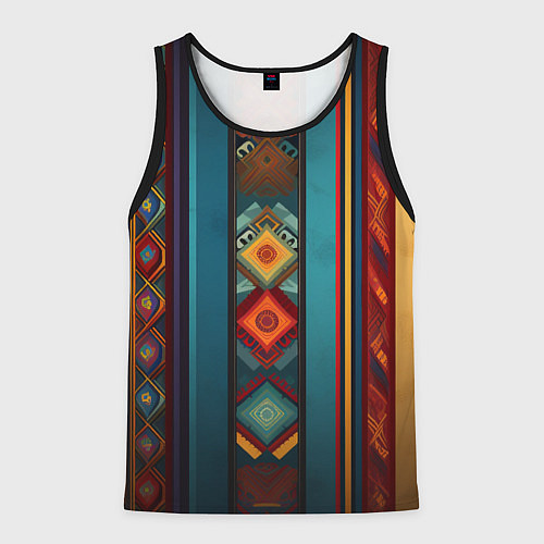 Мужская майка без рукавов Этнический орнамент в вертикальную полоску / 3D-Черный – фото 1