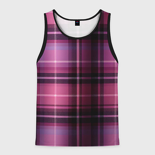 Мужская майка без рукавов Фиолетовая шотландская клетка / 3D-Черный – фото 1