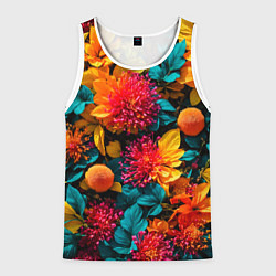 Майка-безрукавка мужская Яркие шикарные цветы узор, цвет: 3D-белый
