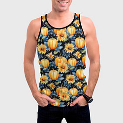 Майка-безрукавка мужская Паттерн тыквы и цветы, цвет: 3D-черный — фото 2