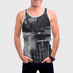 Майка-безрукавка мужская Белые полосы на чёрном фоне киберпанк, цвет: 3D-белый — фото 2