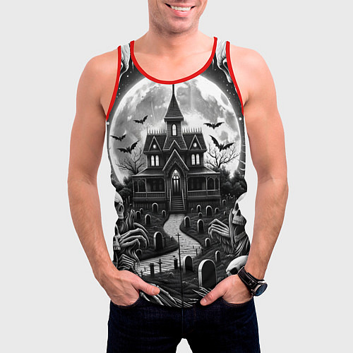 Мужская майка без рукавов Дом с привидениями / 3D-Красный – фото 3