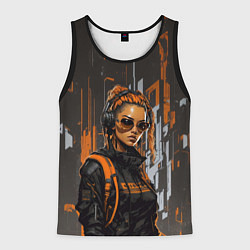 Майка-безрукавка мужская Девушка и оранжевые линии, цвет: 3D-черный