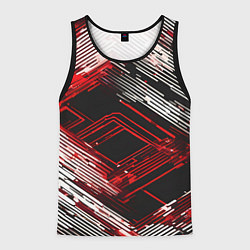 Мужская майка без рукавов Киберпанк линии белые и красные