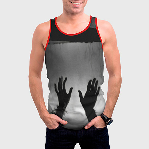 Мужская майка без рукавов Руки зомби в ночном тумане / 3D-Красный – фото 3