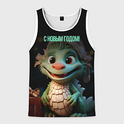 Майка-безрукавка мужская С новым годом зеленого дракона, цвет: 3D-белый